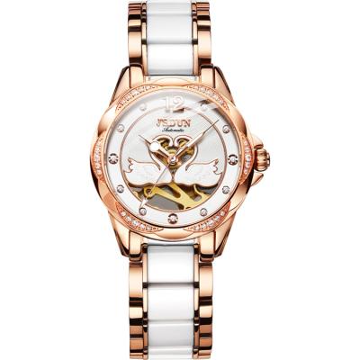 China Original Wholesale Price Day/Date JSDUN8831 Women Stainless Steel Elegant Steel Movement Buckle Weight 121g Waterproof Mechanical Watch for sale