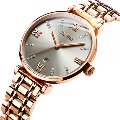 China New design day/date JSDUN6533 imported simple movement stainless steel quartz strap length 20cm width 14mm quartz watch for sale