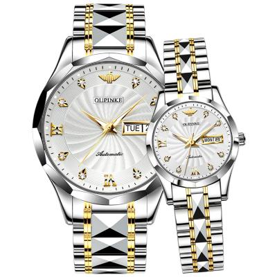 China Day/Date Oupinke 3169 Simple Precise Business Style Couples Time Classic Mechanical Mechanical Wristwatches for sale