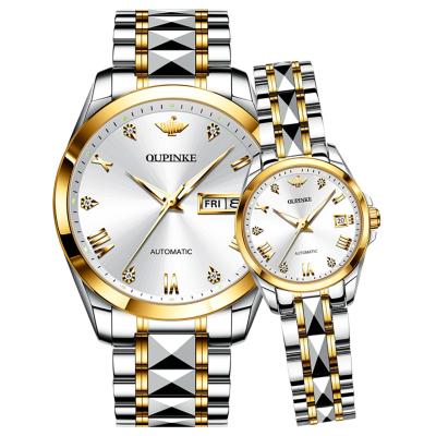 China Oupinke 3171 Day/Date Wholesale Customized Good Quality Folding Clasp With Safety Mechanical Wrist Couple Watches for sale