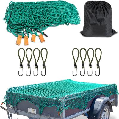 China 2.5*3.5m Mesh Cargo Nets High Strength Green Nylon Car Trailer Net With Hooks for sale