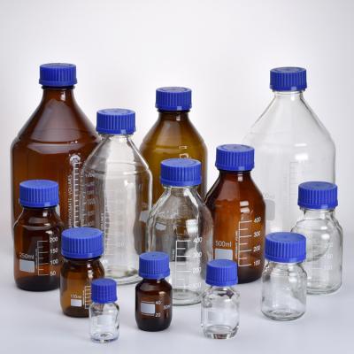 China Storage bottles and jars Blue cap Brown small mouth White small mouth frosted reagent bottle Glass brown clear reagent bottle for sale