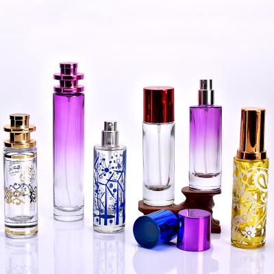 China Perfume storage Glass thick-bottomed cylinder with gold heat gradient perfume beauty spray dispensed in empty bottles for sale