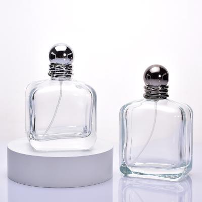 China Filling of perfume High-grade electroplated round cap transparent flat square glass spray perfume cosmetics transparent empty bottle for sale