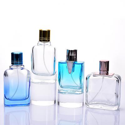 China The filling of perfume Glass flat square perfume bottle dark blue gradient color perfume spray thick bottomed separate bottle for sale