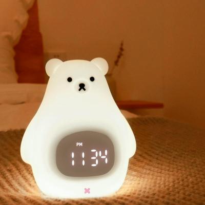 China YIZHI Cartoon Great White Bear Touch Kids Alarm Clock Baby Sleep Trainer For Children's Bedroom Silicone Night Light for sale