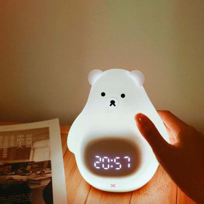 China Wholesale YIZHI Cartoon Polar Bear Led Digital Display Children Synchronize Night Light Baby Silicone Alarm Clock Sleep Trainer For Kids Room for sale