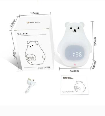 China Hot Selling Cute Cartoon YIZHI Animal Silicone Wake Up Sleep Trainer Baby Children Adorable White Bear Light Alarm Clock For Kids Bedroom for sale