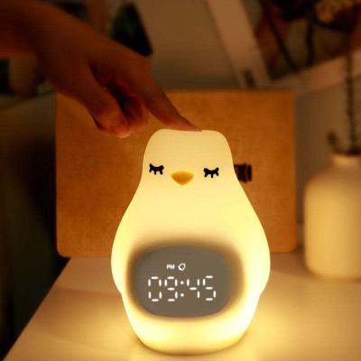 China European Hot YIZHI Cartoon Kids Baby Smart Table Clock ABS Silicone Night Light Cartoon Penguin Alarm Clock For Kids Sleep Trainer for sale