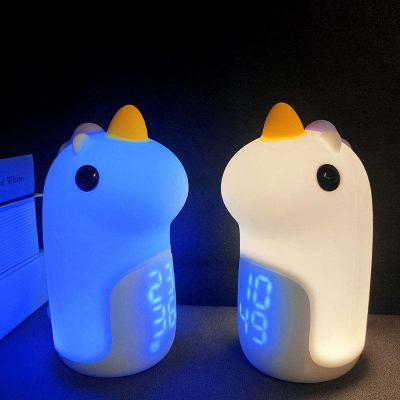 China Cartoon YIZHI 7 Color Led Night Light USB Cartoon Home Decor Unicorn Alarm Clock Lamp For Kids Rechargeable Christmas Gift for sale