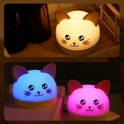 China YIZHI Cartoon Led Cute Cartoon Silicone Cat Lamp Baby Kids Sleep Trainer Touch Sensor Warm Light Bedroom Bedside Night Light Alarm Clock for sale