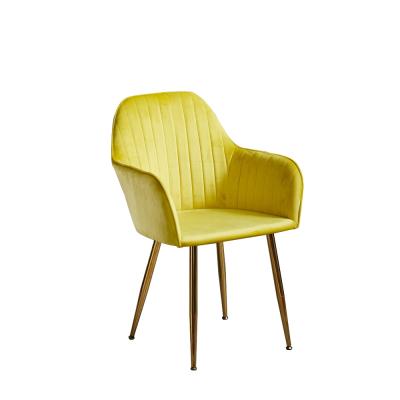 China Ergonomic Modern Stainless Steel Legs Velvet Dining Chair Upscale Hotel Restaurants Yellow Fabric Dining Chair for sale