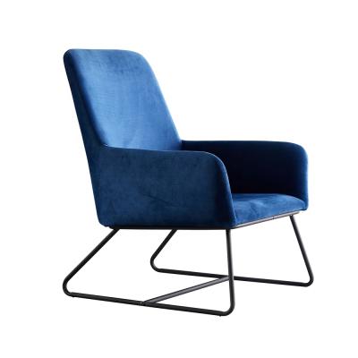 China Comfortable high quality metal dining chair velvet blue color sofa chair with arms super comfortable for living room for sale