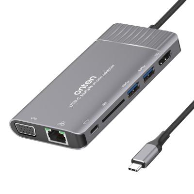 China 4K Display Hub 7 Port Type C Adapter With Ethernet Earphone Jack USB-C Dock Card Reader for sale