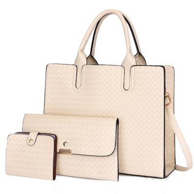 China Vintage Solid Color Elegant Custom Women Leather 3 Pcs Handbag Set For Business for sale