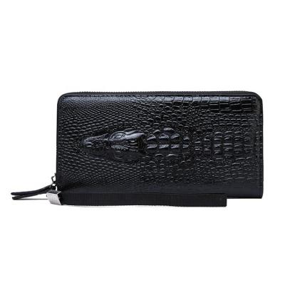 China Waterproof 2021 Men's Business Alligator Leather Pattern Slim Zipper Payment Card Holder Wallets Long for sale