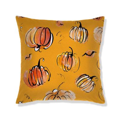 China Halloween Decoration Cartoon Pumpkin Pillow Cover Sublimation Canvas Woven Blanks Pillow Cover for sale