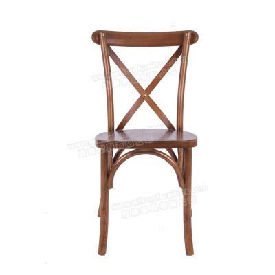 China Wholesale good quality peacan parisian design modern cafe color event wedding rental stackable bistro wood cross back chair for sale