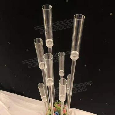 China Decorate fashion centerpieces glass candle hurricane 8 branches wedding candelabra for sale