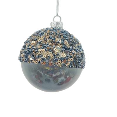 China Festival Stuff Factory Direct Sale Black Glass Christmas Ball Ornament With Glitter Christmas Tree Decoration for sale