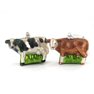 China Excellent Quality Mini Christmas Tree Cow Decoration Animal Ornaments Christmas Cow Glass Tree Ornaments for sale