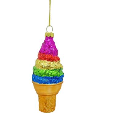 China Festival Stuff Gifts Christmas Glass Ornaments Novelty Glass Ornaments Colorful Ice Cream Glass Ornaments for sale