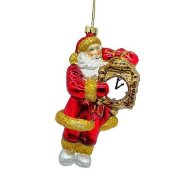 China Factory Direct Xmas Tree Decorations Old Festival Stuff Factory Gifts Man Holding A Big Clock Glass Decorations for sale