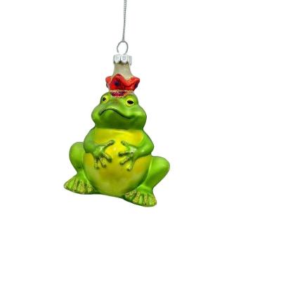 China Festival Stuff Factory Direct Selling High Quality Handmade Frog Ornaments Glass Christmas Tree Ornaments for sale