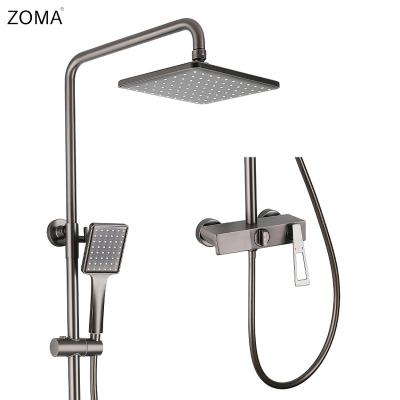 China With Wall Mounted Smart Thermostatic Hot And Cold Bathroom System Shower Bath Faucet Slide Bar Set Square Main Rain Shower for sale