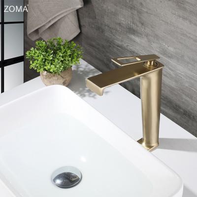 China Simple And Generous Bathroom Single Handle Countertop Mounted Single Handle Brass Sink Faucet for sale