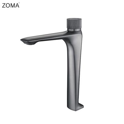 China Gray knob low-profile push-button gunmetal basin faucet delayed automatic shut-off water-saving faucet for sale