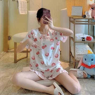 China Breathable Cute Sexy Girl Sleepwear Short Sleeve Summer Pink Silk Satin Pajamas for sale