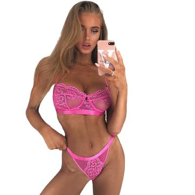 China 2021 New Hot Colorful Women's Sexy Lingere Multicolor Transparent Lace Sexy Split Underwear Set for sale