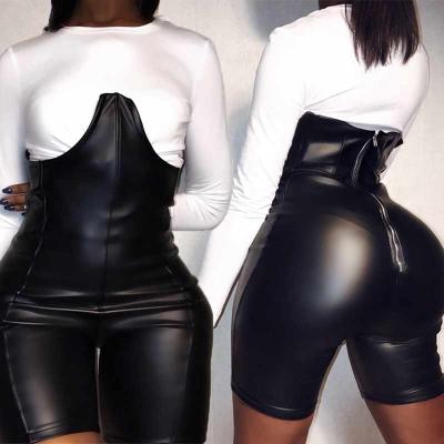 China 2021 new product spring breathable irregular PU style hot sexy slim hips leather trim five point pants for sale