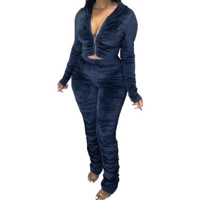 China Custom Women's Velvet Breathable Hoodies Sexy Women Sheath Long Cardigan Coat Tracker Set for sale