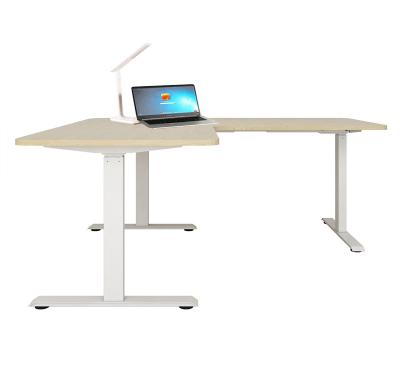 China (Height) Adjustable Chinese Fabrics 3 Legs L Shape Electric Ergonomic Height Adjustable Standing Desk Corner Executive Desk for sale