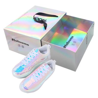 China Handmade custom printed holographic shoe packaging box pull out drawer shoe boxes with custom logo for sale