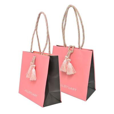 China Handmade Custom Logo Printing Little Mini Pink Thank You Gift Bag Paper Shopping Luxury Thank You Gift In A Bag Wedding Guests for sale