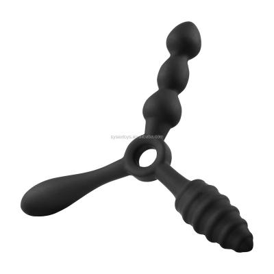 China Sexy bedroom anal plug toy 3 in 1 full silicone butt plug gay anal lesbian masturbation anal toys for sale