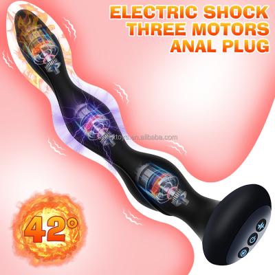 China 5 Frequency Electric Shock Electric Shock Anal Plug 10 Frequency Prostate Massager Intelligent Heating Beads Anal Sex Toys For Men for sale