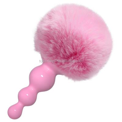 China Adult Small Size Rabbit Tail Silicone Anal Beads Plug Bunny Pompom Butt Plug Silica gel hair ball anal plug adult sexy game for sale