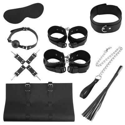 China New Next BDSM Sex PU 9pcs/set Leather Bondage Handscuff SM Kits For Couples SM Games for sale