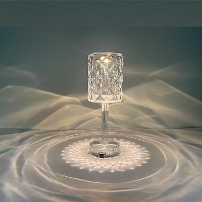 China New-designed Rose crystal table lamp with battery contact changing color diamond portable desk lamp night light for restaurant bar bedside decor for sale