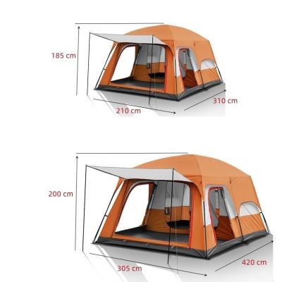 China Extended type double layer 4-6 camping tent two bedrooms outdoor portable family tents 8-12 people camping tents outdoor waterproof for sale