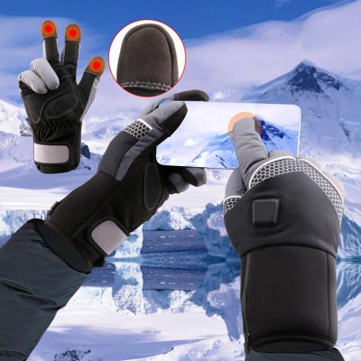 China Cold Resistant Gym Ski Leather Waterproof Winter Gloves Touch Screen Sports Electric Heating Gloves for sale