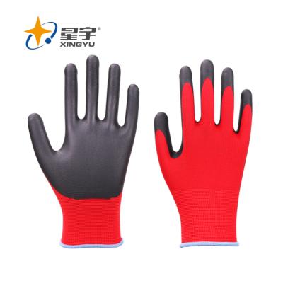 China Xingyu 13G Microthin Red Nylon Black Nitrile Gloves General Purpose Nitrile Foam Work Safety Gloves for sale