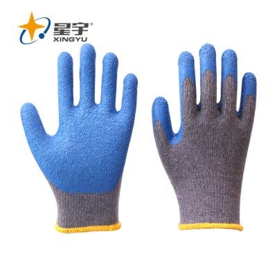 China Xingyu Labor Glove Gray General Purpose Work Gloves Cotton Latex Rubber Dipped Coated Gloves for sale