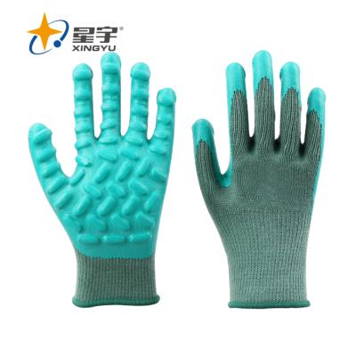 China XINGYU New Items 10G Cotton Shell With Latex Coated Green Environmental Anti-vibration Gloves for sale