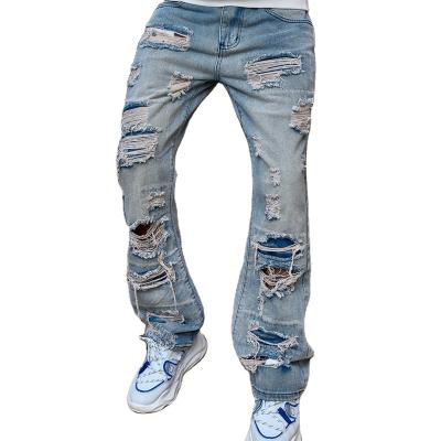 China Breathable Custom Blue Vintage Wash Jeans Manufacturers Mens Digital Screen Printing Skinny Stacked Jeans For Man for sale