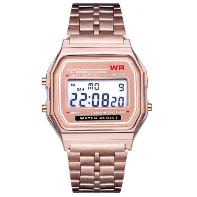 China Alarm selling digital stainless steel strap LCD display movement alarm function men and women casiki fancy watch for sale